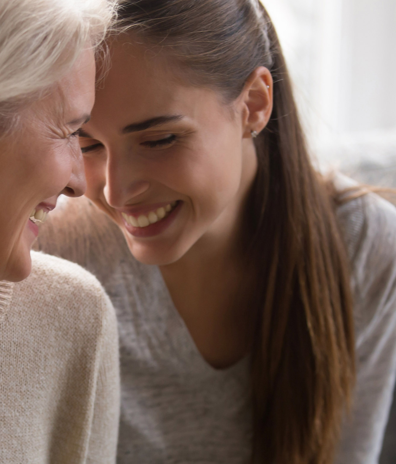 Woman and Mom Embrace